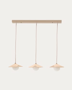Wilara oak veneer ceiling lamp with 3 white smoked glass balls