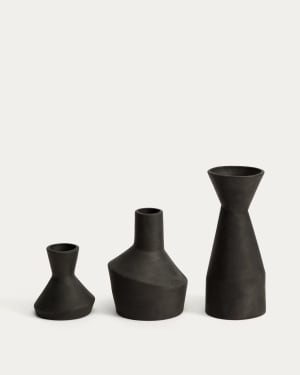 Dunari set of 3 black terracotta vases Ø 10.2 cm / Ø 13.5 cm / Ø 10 cm