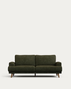 Karin 2-seater sofa green with solid beech wood legs with walnut-effect finish, 210 cm