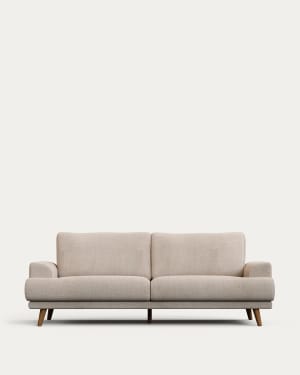 Karin 3-seater sofa beige with solid beech wood legs with walnut-effect finish, 231 cm