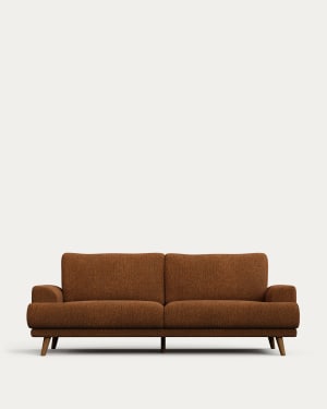 Karin 3-seater sofa dark orange with solid beech wood legs with walnut-effect finish, 231 cm