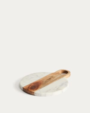 Planche de service Nuvir en marbre blanc et bois d’acacia