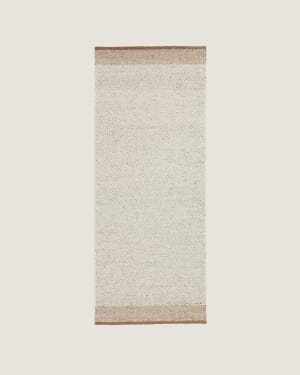 Nifelia beige wool jacquard runner rug 200 x 80cm