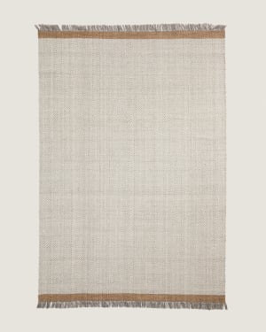 Brina beige herringbone jacquard wool rug 300 x 200cm