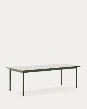 Maurina outdoor table in green galvanised steel with ecru-colored tiles 223 x 101cm