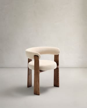 Granite fire-retardant chair (3 legs) in beige chenille and solid ash wood with walnut-coloured finish FSC 100%