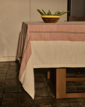 Veliat linen and viscose tablecloth with multicoloured contrasting woven stripes 170 x 250cm