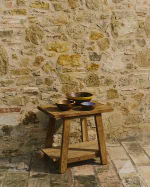 Safara Fußhocker aus massivem recyceltem Teakholz 50 x 32 cm