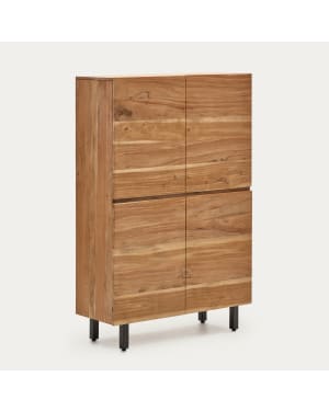 Uxue 4-door tall sideboard in solid acacia wood with bleached finish and black steel 100 x 155cm