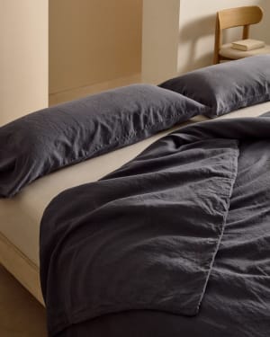 Simmel blue, cotton and linen duvet and pillow cover set, 150 cm bed