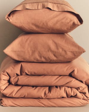 Caline Set of Duvet Cover and Pillowcases in 100% Percale Cotton Terracotta for 160 cm Bed