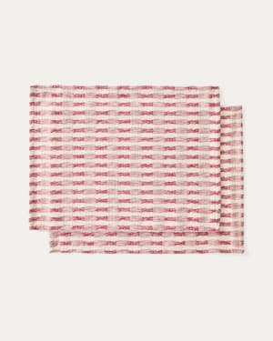 Set Coren mit 2 einzelnen Tischdecken aus 100 % Baumwolle mit kontrastierendem Jacquardmuster, Rot, 35 x 50 cm