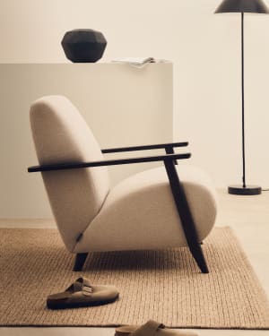 Meghan armchair in pearl chenille and with solid beech wood in a wenge finish FSC Mix Credit
