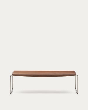 Tarsel bench in FSC 100% walnut veneer with brushed stainless steel structure 142cm
