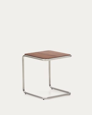 Tarsel side table in FSC 100% walnut veneer with brushed stainless steel structure 42 x 47cm