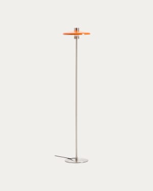 Nuvira floor lamp in light grey brushed metal and orange lampshade