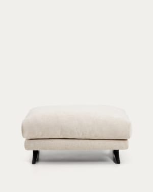 Repose-pieds Veliro en chenille beige avec pieds en acier finition noire 85 x 90 cm FSC Mix Credit