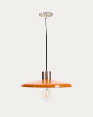 Nuvira ceiling lamp in light grey brushed metal with orange lampshade