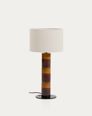 Mavran table lamp with brown and mustard ceramic base and cotton lampshade