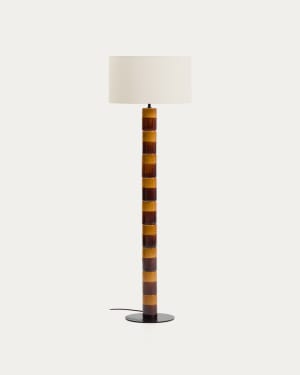 Mavran floor lamp with brown and mustard ceramic base and cotton lampshade