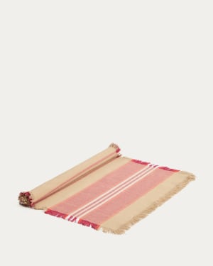 Rot gestreifter Tischläufer Davia aus 100 % Baumwolle mit Fransen, 50 x 150 cm