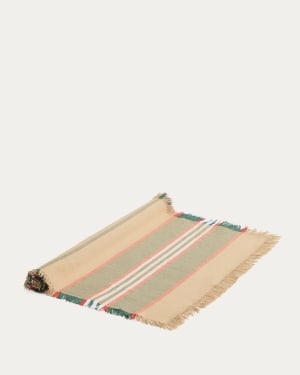 Grün gestreifter Tischläufer Davia aus 100 % Baumwolle mit Fransen, 50 x 150 cm
