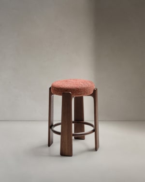 Granite stool in terracotta chenille and solid ash wood with walnut finish FSC 100% 65cm