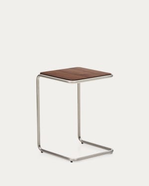 Tarsel side table in FSC 100% walnut veneer with brushed stainless steel structure 42 x 60cm