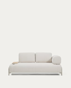 Compo ecru 2-zitsbank van chenille, klein dienblad met eikenfineer en beige metalen structuur 200 cm FSC Mix Krediet