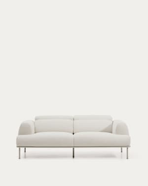 Aurum 3-seater sofa in ecru chenille with reclining headrest and matte beige metal base 234cm FSC Mix Credit