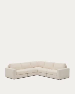 Canapé d’angle modulable déhoussable Alea 5 places chenille écrue 310 x 310 cm