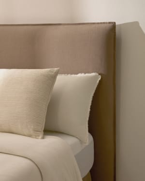 Kopfteil mit abnehmbarem Bezug Jaira aus Leinen und Baumwolle taupe für ein Bett von 160 cm FSC Mix Credit