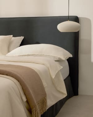 Anthracite grey linen and cotton Jaira headboard with removable cover for a 150 cm FSC Mix Credit bed