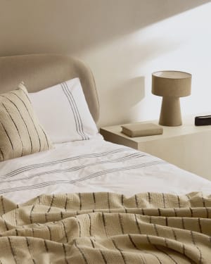Ensemble Saigan housse de couette et taies d’oreiller 100 % en percale de coton 180 fils couleur blanche broderie lit de 150 cm