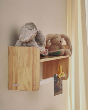 Florentina shelf with hangers in solid natural pine and white MDF 52.5 cm