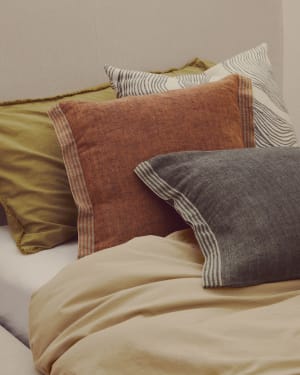 Niven green 100% melange linen cushion cover with side stripes 45 x 45cm