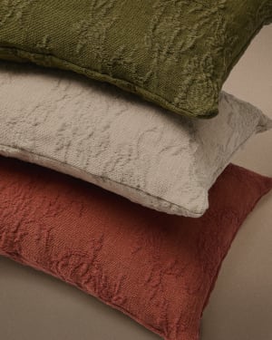 Housse de coussin Velina en jacquard de lin lavé fleuri vert 30 x 50 cm