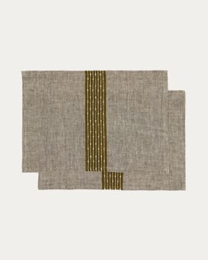 Lot de 2 sets de table Calena en jacquard lin avec bande centrale verte 35 x 50 cm