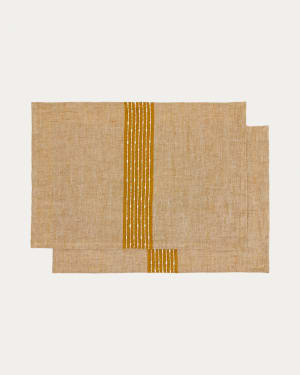 Lot de 2 sets de table Calena en jacquard lin avec bande centrale moutarde 35 x 50 cm