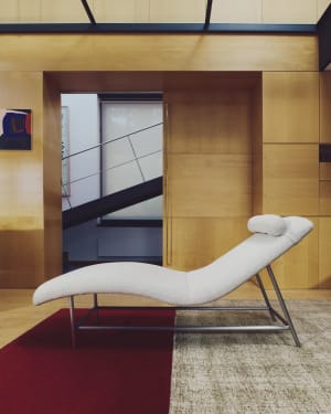 Osla divan in beige chenille with brushed stainless steel legs 175 cm