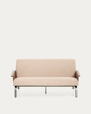 Amsen light brown 2-seater sofa in walnut plywood with brushed stainless steel legs 150cm FSC 100%