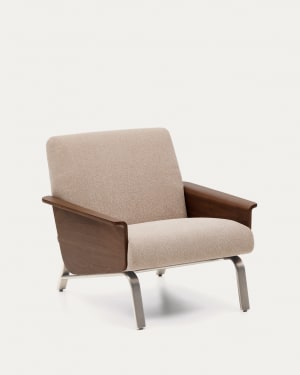 Amsen light brown armchair in walnut plywood with legs in brushed stainless steel FSC 100%