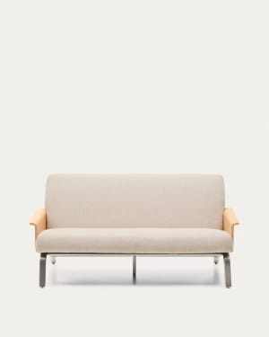 Amsen beige 2-seater sofa in oak plywood with brushed stainless steel legs 150cm FSC 100%