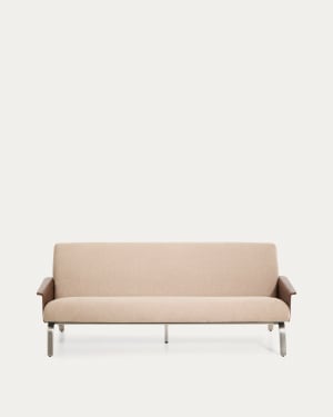 Amsen light brown 3-seater sofa in walnut plywood with brushed stainless steel legs 190cm FSC 100%