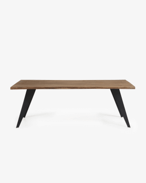 Koda oak veneer table with a distressed finish and black steel legs, 180 x 100 cm