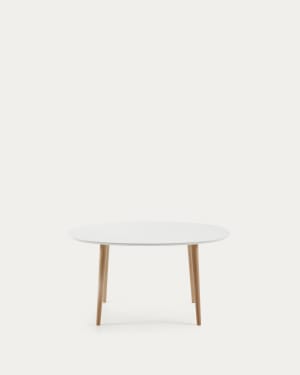 Table extensible ovale Oqui MDF laqué blanc et pieds bois hêtre 140 (220) x 90 cm