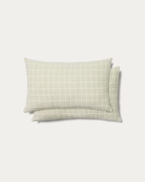 Set Tivaro di 2 fodere per cuscino 100% cotone jacquard a quadri verde chiaro 30 x 50 cm