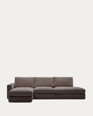 Alea removable cover modular sofa 5-seater in dark brown chenille left chaise longue 340 cm