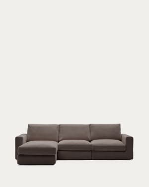 Alea removable cover modular sofa 4-seater in dark brown chenille left chaise longue 310 cm