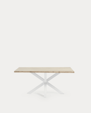 Mesa Argo chapa de carvalho acabamento branqueado e pernas aço acabamento branco 160x90cm